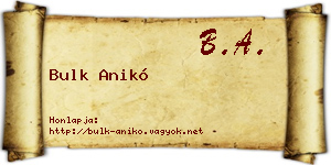 Bulk Anikó névjegykártya